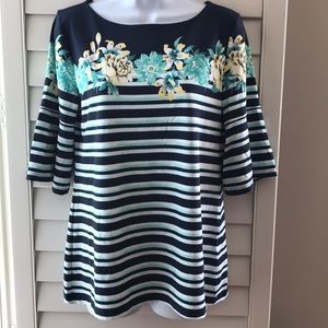 Charter Club blouse sz S, navy stripe/floral
